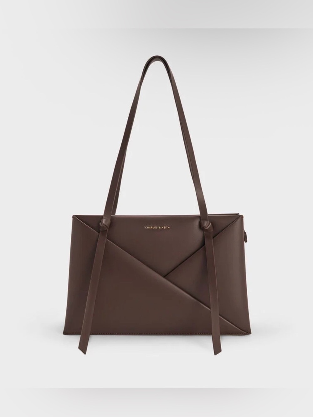 CHARLES & KEITH Midori Geometric Tote/Shoulder Bag - Espresso Brown